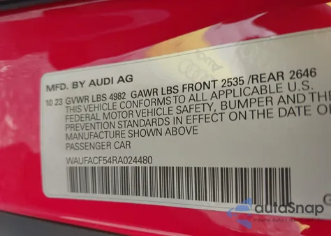 2024 Audi A5 Sportback Premium Plus 45 Tfsi Quattro S Tronic from USA, damaged, VIN WAUFACF54RA024480